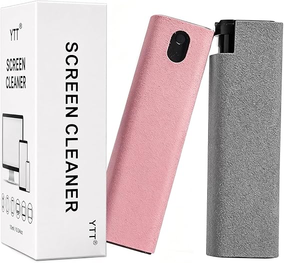 YTT Touchscreen Mist Cleaner, Screen Cleaner, for All Phones, Laptop and Tablet Screens,Two in One Spray and Microfiber Cloth Pink and Light Gray 2Pack