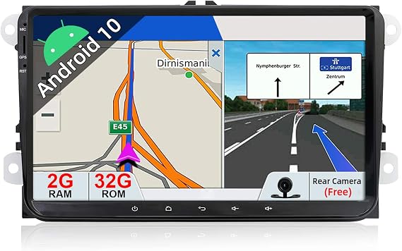Android 10 Double Din Car Stereo Fit for VW Golf/Skoda/Seat/Passat/Polo Head Unit Navigation - Free Backup Camera Canbus - 9 Inch - 2G+32G - Support DAB WiFi Bluetooth Steering Wheel Carplay
