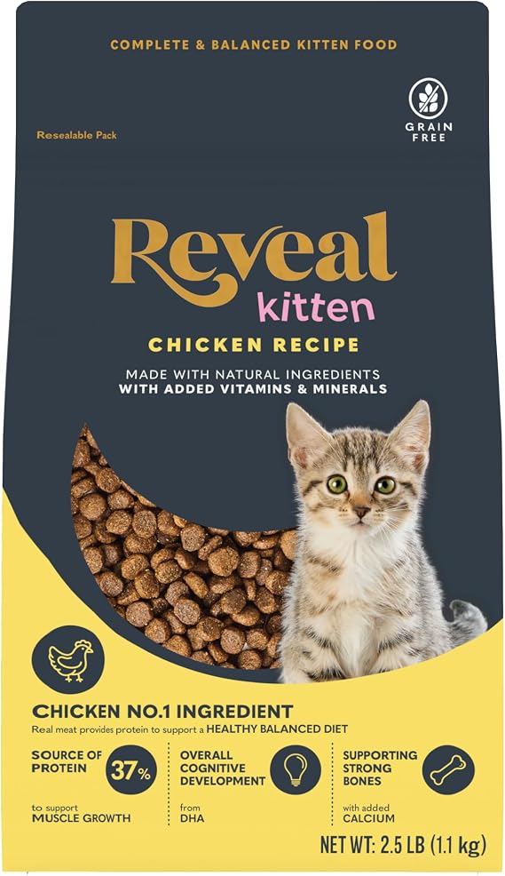 Reveal Kitten Chicken Grain Free Complete Dry Food 2.5 lb Bag | High Quality Protein, Limited Ingredient, Grain Free, Complete & Balanced with Added Vitamins & Minerals, Supports Hydration