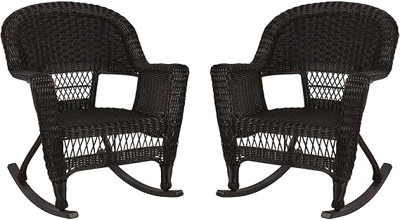 Jeco Set of 2 Wicker Rocker Chairs, Espresso