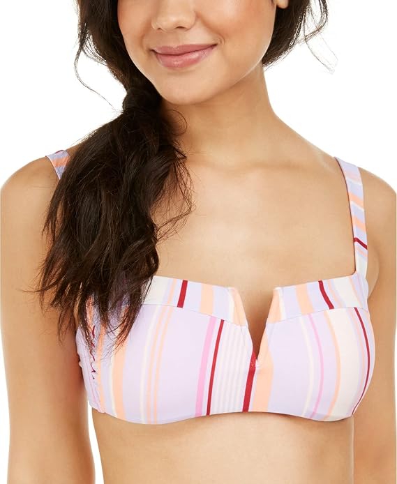 Hula Honey Juniors' Esplanade Stripe Printed V-Wire Bikini Top Swimwear, Swimming Top, Women's Bikini Top - purple - Small