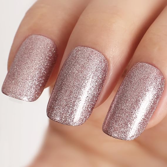 Shimmery Light Rose Gold Gel Nail Polish - 15ml Glitter Nail Polish with Rose Gold Shimmer, Chip-Resistant, Lasts 28+ Days for Christmas Party & Holiday Nails