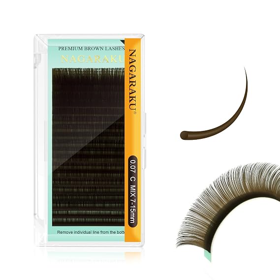 NAGARAKU Individual Lash Extensions 0.07 C 7-15mm Mix Natural Brown | Soft Faux Mink PBT Classic Lashes, Lightweight Comfortable, 20 Rows Tray, Professional Salon Volume Lash Grafting Supplies