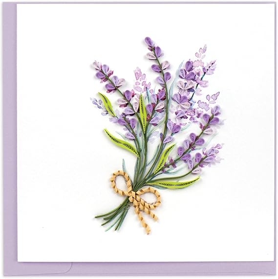 Quilling Card Handmade Quilled Lavender Bunch Greeting Card 6x6 Inch Blank Card with Envelope Fair Trade Verified Unique Paper Art Keepsake for Any Occasion