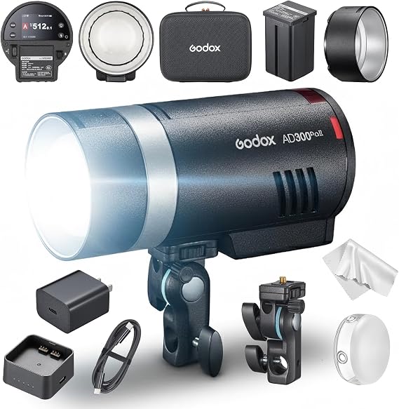 Godox AD300 Pro II AD300Pro II 300Ws TTL Outdoor Flash, HSS 1/8000s, 2.4G | GN58 Output, One-Tap Sync with X3, 30W Bi-Color Modeling Lamp, Freeze Mode, 500 Full Power Flashes, 1/512-1/1 0.1