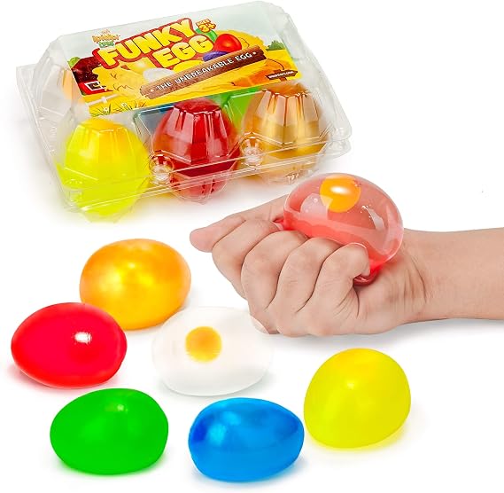 IPIDIPI TOYS Colorful Squishy Eggs Stress Balls - Multicolor Clear Egg Yolk, Yolk Balls for Kids - Birthday Party Favors, Classroom Prizes, Goodie Bags Stuffers for Kids - Assorted Colors, Pack of 6