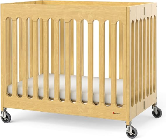 Foundations Boutique Folding Mini Wooden Baby Hotel Crib, Natural