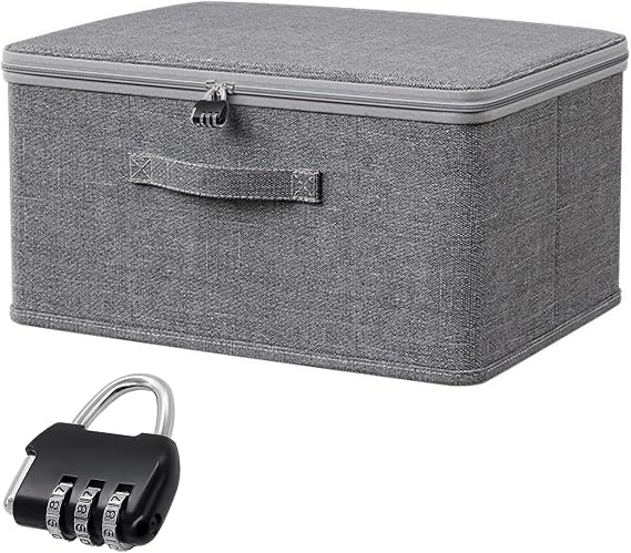 KFSCIP Box With Lock, Fabric Storage Box, Storage Box With Lock, Combination Lock Box, Fabric Storage Boxes, Clothes Storage Boxes With Lid For Bedding, Clothes, Toys, Medicines (30 X 20 X 14 Cm)