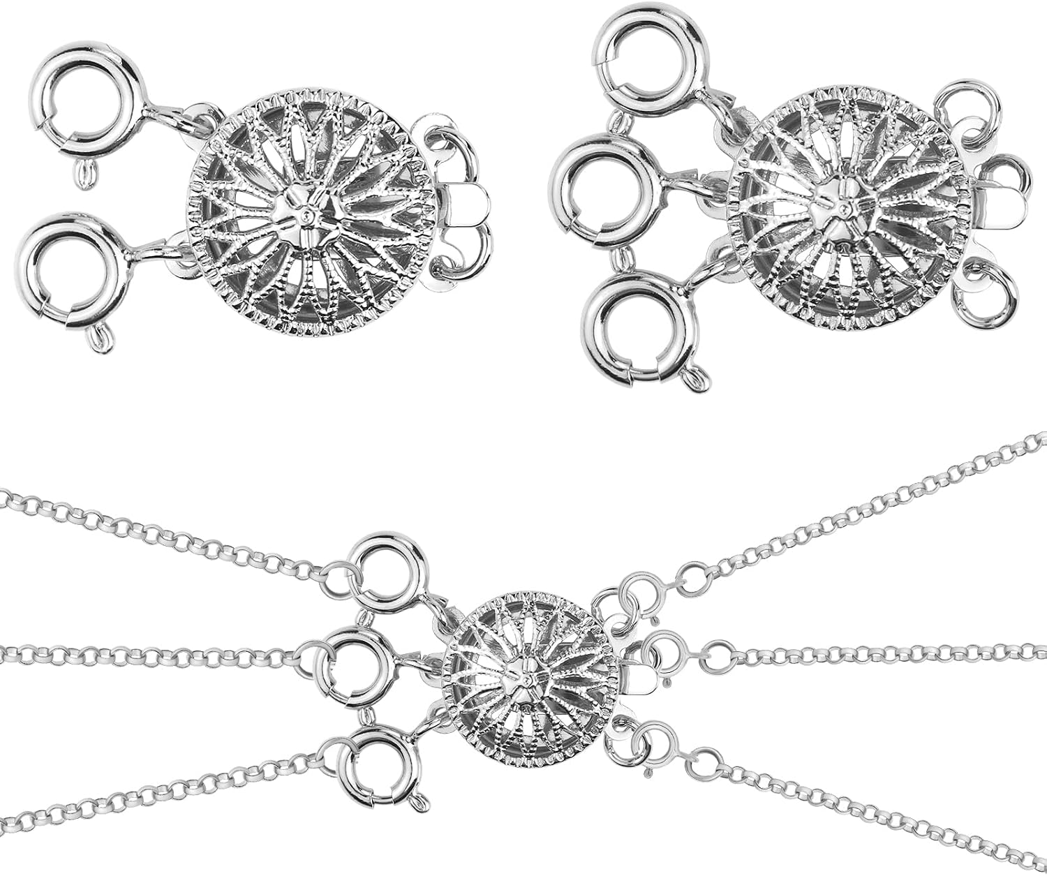 2 PCS Necklace Layering Clasps, Necklace Layering Clasps & Chain Extenders, Tangle Free Jewelry Locking Clasp Converter for Stackable Multiple Necklace Silver