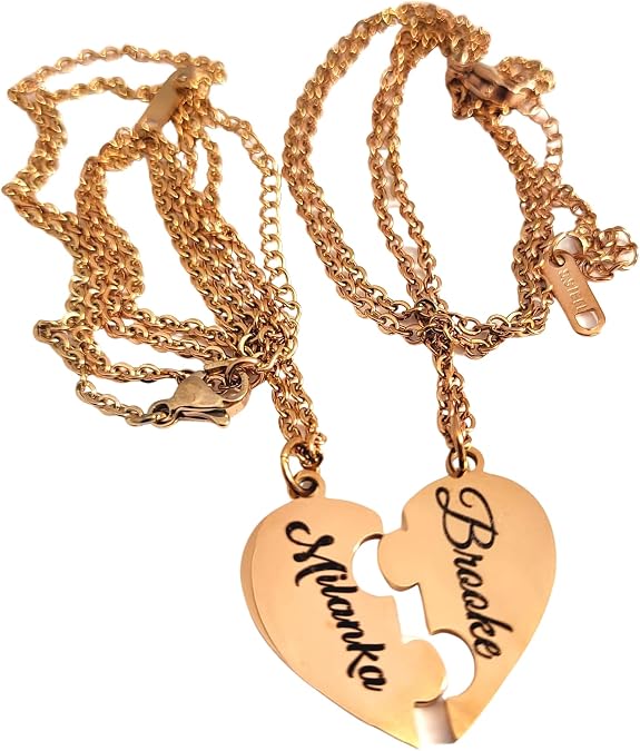 Customized NAME Puzzle Heart Pendant Necklace Interlocking Pair - A Meaningful Gift for Your Loved One - ROSE Gold