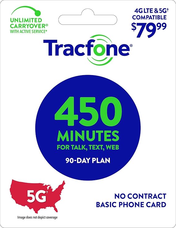 TracFone $79.99 Basic Phone Plan, 450 Minutes, 90 Days [Physical Delivery]