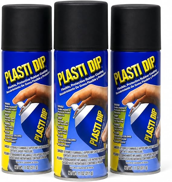 Plasti Dip Spray Coating Black 11 oz 3 Pack, Original Air-Dry Synthetic Rubber Coating, Peelable Flexible Protective Finish for Wheels, Trim, Tools, Equipment, Crafts & Home DIY Projects
