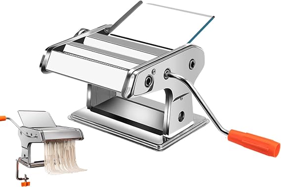 Manual Pasta Maker Machine, Stainless Steel Pasta Roller with 7 Thickness Settings - Hand Crank Noodle Maker for Homemade Pasta, Lasagne, Fettuccine, Kitchen DIY Accessories