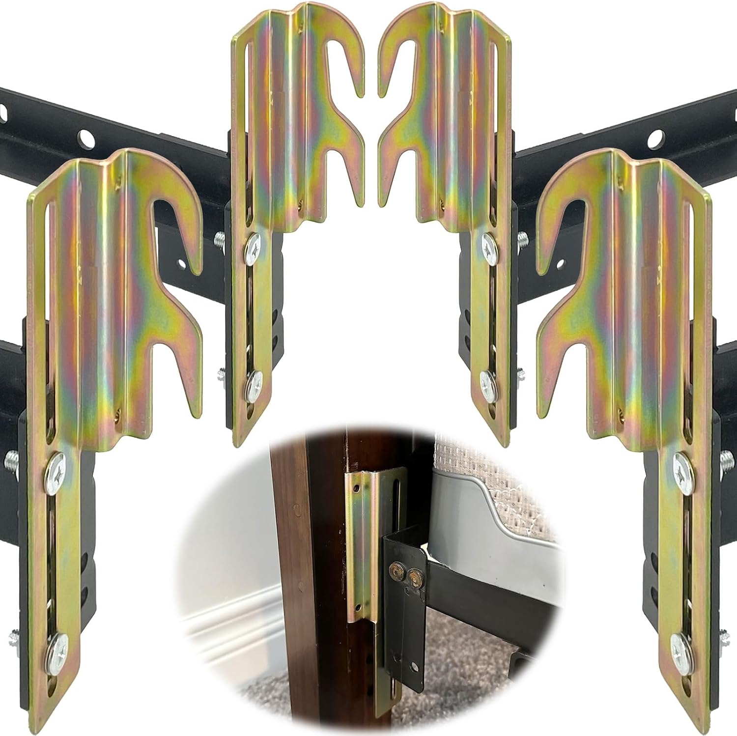 4Pcs 711 Hook Conversion Brackets with Hardware, Headboard Hook Set, Bed Frame Brackets Adapter