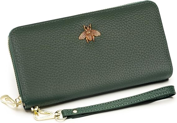 Genuine Leather Wallet Wristlet,Clutch Purses for Women,Phone Wallet(Green)