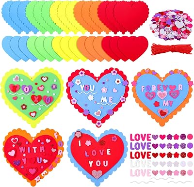 Fovths 430 Pieces Valentines Hearts Foam Craft Set Include Colorful Foam Hearts Self-Adhesive Heart Stickers for Valentines Day Craft DIY Supplies Gifts Wedding Anniversary, Assorted Color