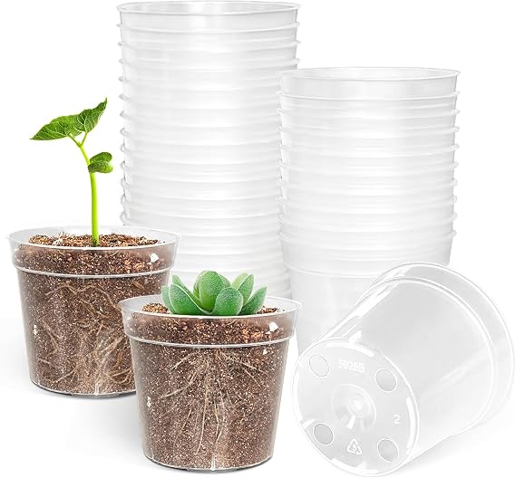 BTPLASTIK 50 Pack 2.5 Inch Clear Nursery Pots for Plants, Sturdy Plastic Plant Pot for Planting Vegetables Flowers Seedlings, Transparent Seed Starter Pots with Drainage Holes, garden, Gardening Gifts