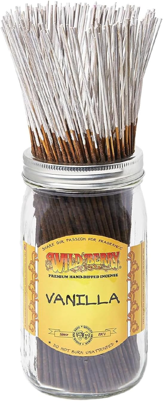 Wild Berry Incense Sticks - Vanilla - Warm Vanilla Bean and Bourbon Scent - Hand Dipped in The USA 100 Count