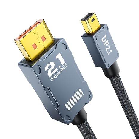 Mini DisplayPort to DisplayPort 2.1 Cable 80Gbps, 16K@60Hz, 8K@120Hz, 4K@240Hz HDR VRR DSC G-Sync Bidirectional DP to Mini DP for Graphics Cards Laptop Gaming Monitor, Nylon Braided (2M/6.6 FT)