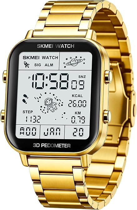 SKMEI Watch for Men Sports Waterproof Ultra Thin Military LED Watch with Auto Date/Alarm Lightweight Mens Watches for Outdoor Casual Wear (Gold)