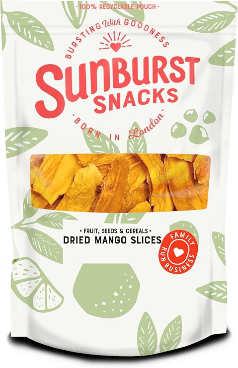Sunburst Snacks Dried Mango Strips Natural, No Added Sugar, Gluten Free, No Artificial Flavours, Premium Soft Chewy Tropical Fruit Snack, Healthy Vegan, Re-Sealable Recyclable Pouch, 1KG