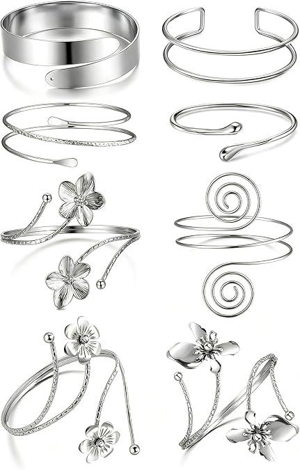 8 Pcs Gold Arm Cuff Bracelets Coil Butterfly Flower Upper Arm Bangle Band Armlet Jewelry for Women