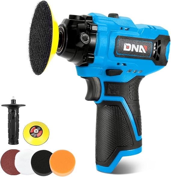 DNA MOTORING TOOLS-00167 12V Cordless Polisher Tool Set 2-Gear Speed for Car Detailing/Home Appliance Polishing, Blue Color (Bare Tool)