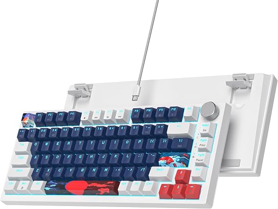 75% Mechanical Gaming Keyboard Wired Gasket Mount Keyboard 82 Keys Hot Swappable Keyboard RGB Backlit Knob TKL Keyboard for PC Laptop Windows Gamer(Blue Earth)