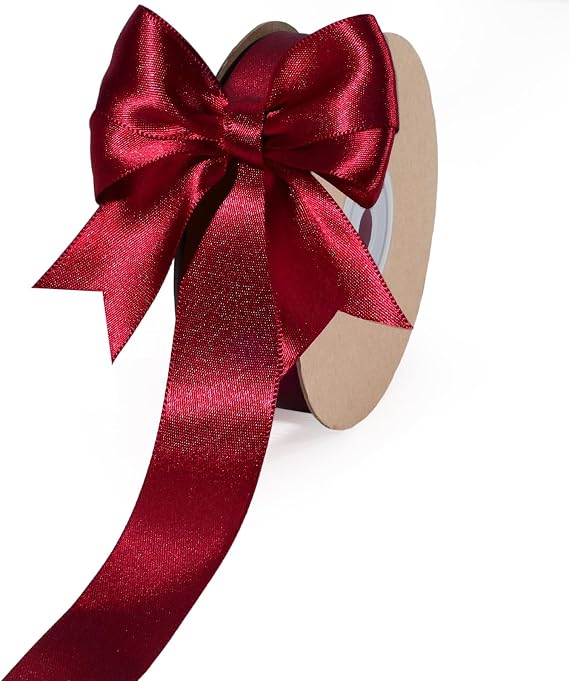 LaRibbons Burgundy Satin Ribbon 1 Inch 25 Yards | Luxury Double Faced Dark Red Ribbon for Flower Bouquet Crafts Gift Wrapping Wedding Party Christmas Decoration