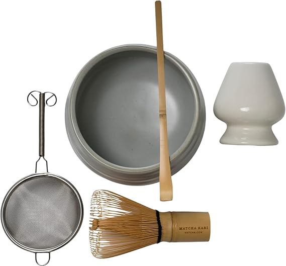 Matcha Kari Matcha Whisk Set - Ceramic Bowl, Sifter & Scoop - White