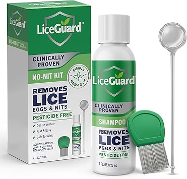 LiceGuard No-Nit Kit, Lice Treatment for Kids and Adults, Includes 1 x Shampoo, 4 Fl Oz, 1 x Nit Comb, 1 x Magnifying Pick, Gentle, Hypoallergenic, Effective on Super Lice