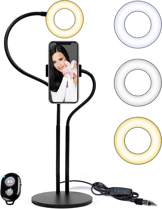 LED Ring Light Phone Holder with Bluetooth, USB Selfie Ring Light Phone Stand, Vlogging Live Stream Light Kit