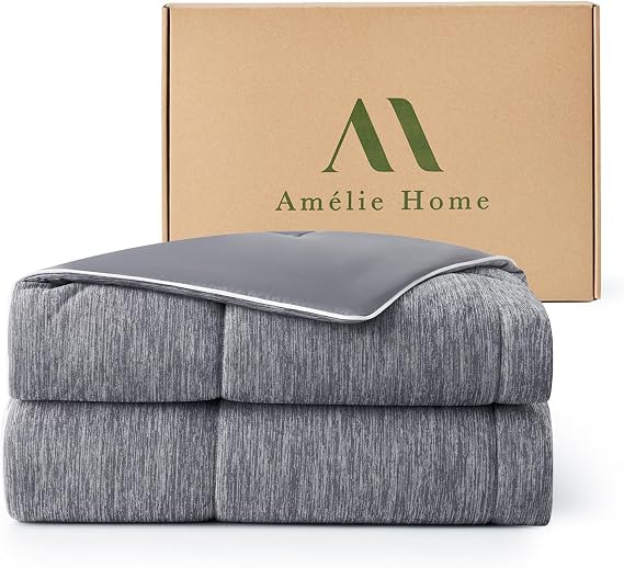 Amelie Home Cooling Comforter Queen Size, Dual-Sided Lightweight Cooling Blanket for Hot Sleepers, Q-Max 0.43 Breathable Cooling Quilt for Night Sweats, 90" x 90", Heather Charcoal Grey