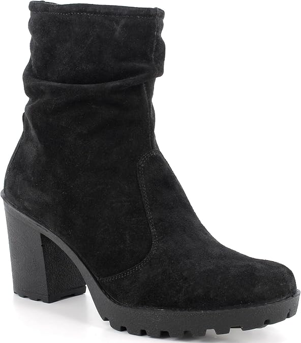 Alpine Swiss Bianca Womens Suede Slouchy Ankle Boots Made in Italy Block Heel Lug Sole Ankle Booties