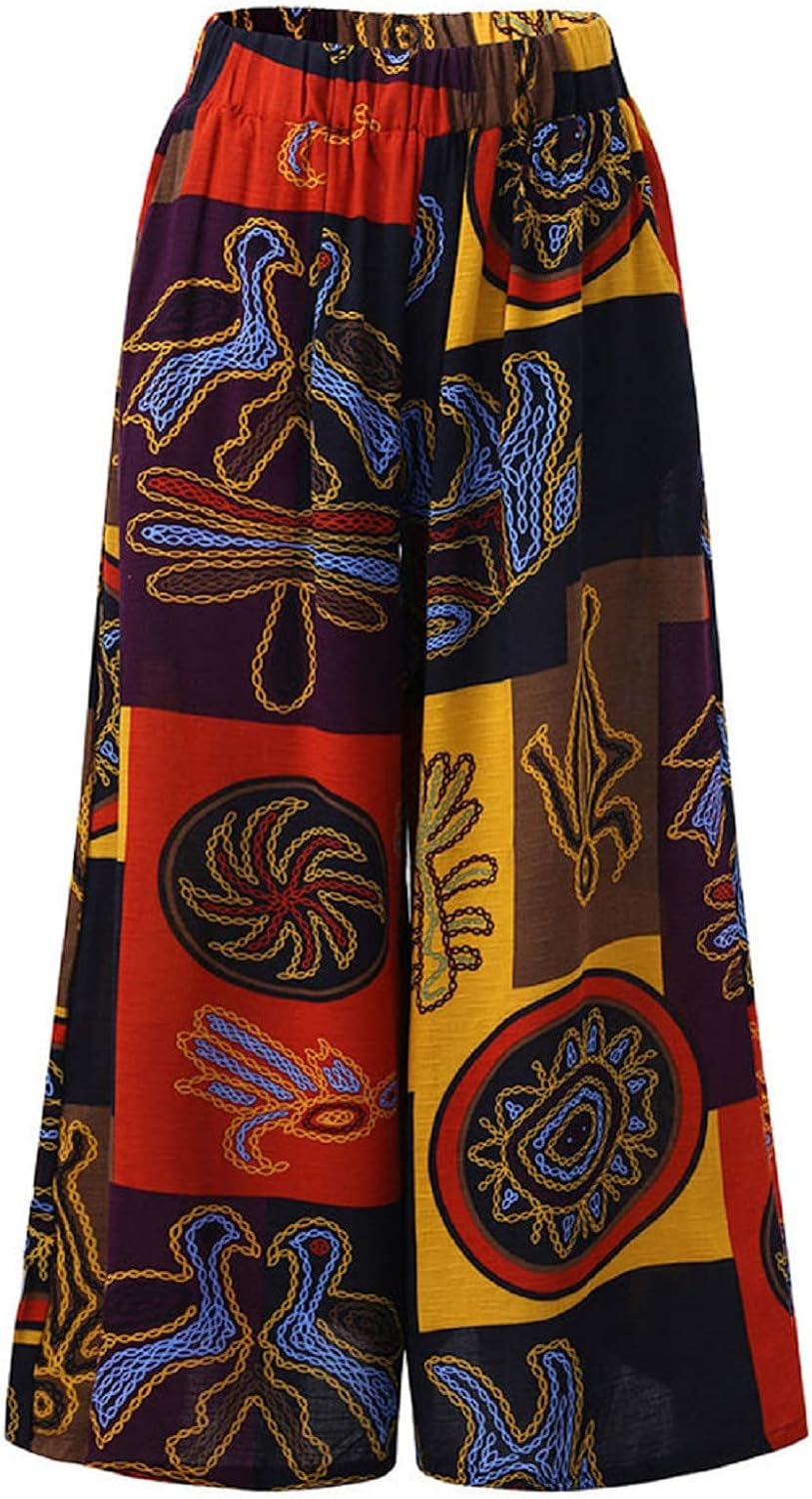 ZYXTIM Novelty African Print Wide Leg Lounge Pants for Women,Loose Fit Boho Hippie Summer Casual Pants with Pocket
