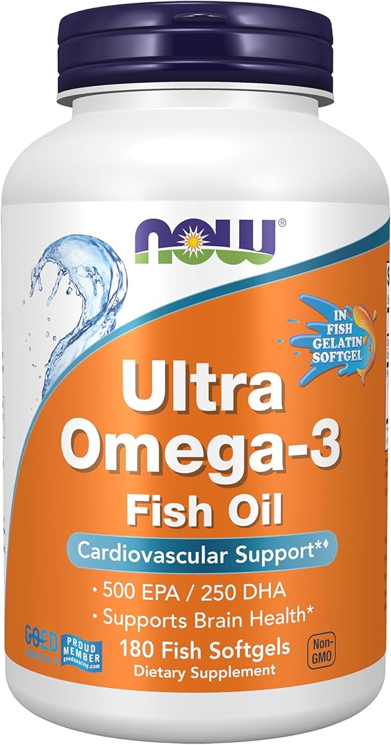 NOW Foods Supplements, Ultra Omega-3, 500 EPA and 250 DHA, Cardiovascular Support*, 180-Fish Gelatin Softgels