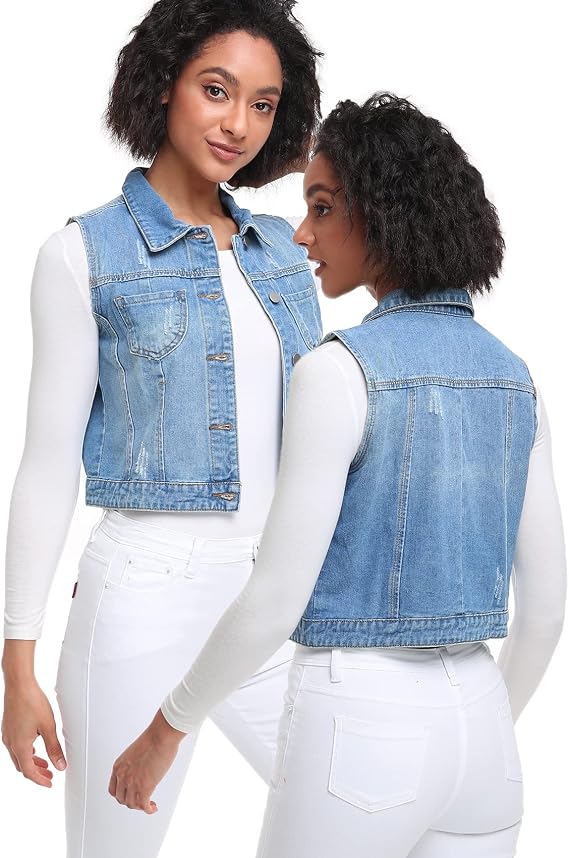 Women's Denim Vest, Sleeveless Jean Jacket (XS-XXL)
