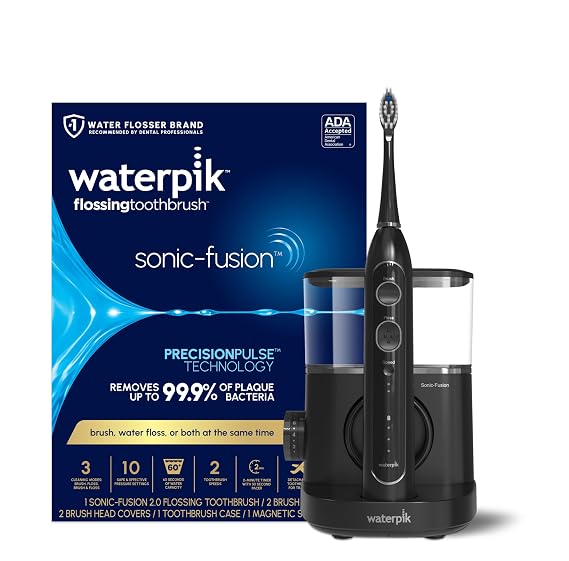 Waterpik Sonic-Fusion Flossing Electric Toothbrush Water Flosser, Black