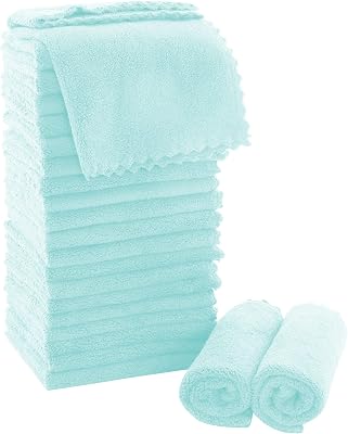MOONQUEEN Ultra Soft Premium Washcloths Set - 12 x 12 inches - 24 Pack - Quick Drying - Highly Absorbent Coral Velvet Bathroom Wash Clothes - Use as Bath, Spa, Facial, Fingertip Towel Frozen Blue