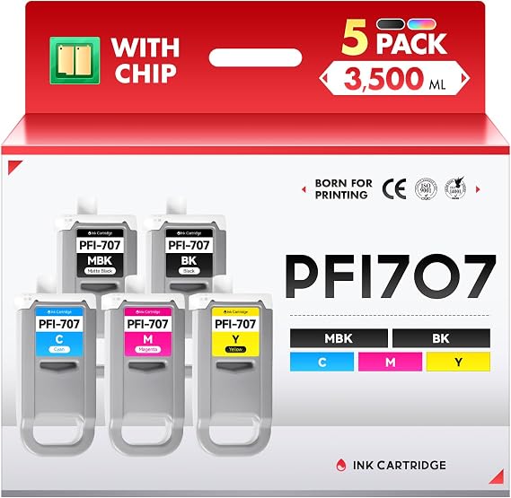 PFI-707 Pigment Ink Tank 5-Pack Compatible for Canon imagePROGRAF iPF830