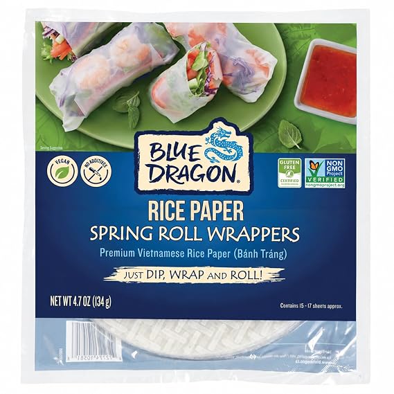 Blue Dragon Rice Paper Spring Roll Wrappers 4.7oz (Pack of 1) - Vietnamese Rice Paper Sheets - No Added Colors, Flavors Or Preservatives - Vegan, Gluten Free, Non-GMO
