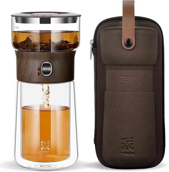 ZENS Glass Infuser Teapot, One Touch Tea Maker for Loose Leaf Tea