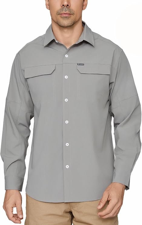 Men's Long Sleeve Sun Protection Shirts UPF 50+ Quick Dry Button Down Shirts Hiking Fishing Camping Travel Work