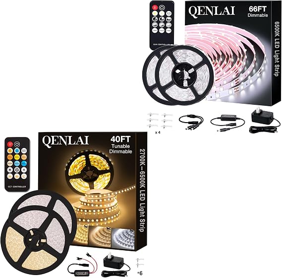 40ft Tunable LED Strip Lights 2700K-6500K & 66ft White LED Strip Lights