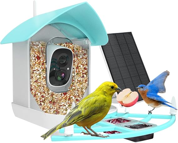 Bird Feeder with Camera,WiFi Smart Bird House with Cam Solar Powered | AI Identify,App Notification,Night Vision,2K Live View,Auto Record Video,Outdoor Birdwatching Gifts for Family,Birds Lover