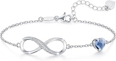 CDE Infinity Heart Birthstone Charm Link Bracelet for Women 925 Sterling Silver Adjustable Mothers Day Valentines Day Christmas Day Gift Anniversary Birthday Jewelry for Wife Girlfriend Her