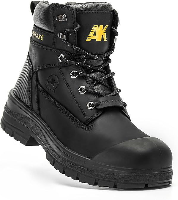 Steel Toe Work Boots for Men,6 inch, Full Grain Leather, electrical insulation, Non-Slip, Impact Resistance, Breathable & Comfortable Safety Boots