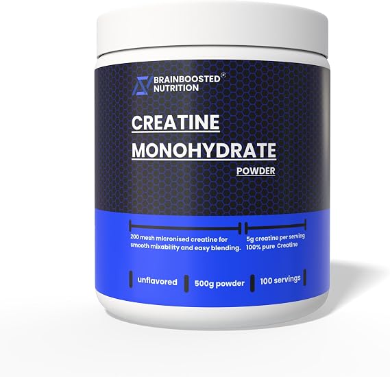 Micronized Creatine Monohydrate Powder 5g Pure - 500g Tub (100 Servings) | Unflavored Creatine for Strength, Power & Muscle Recovery