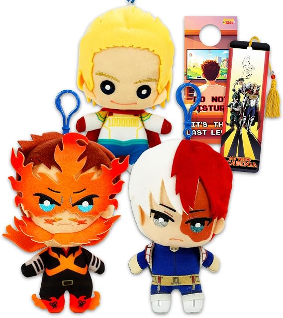 My Hero Academia Keychain 3 Pack - Bundle with 3 MHA Keychain Bag Clips Plus Bookmark, More | My Hero Academia Keyring Figures for Teens, Adults (Styles May Vary)
