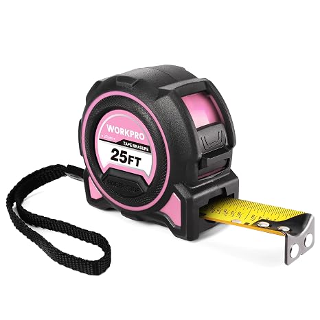 WORKPRO Pink Heavy Duty Tape Measure, 25FT Retractable Tape Measurement, Double Retract Long Stand Measuring Tape Accuracy 1/32 for Engineer, with Magnetic Hook, Belt Clip, Rubber Protective Casing